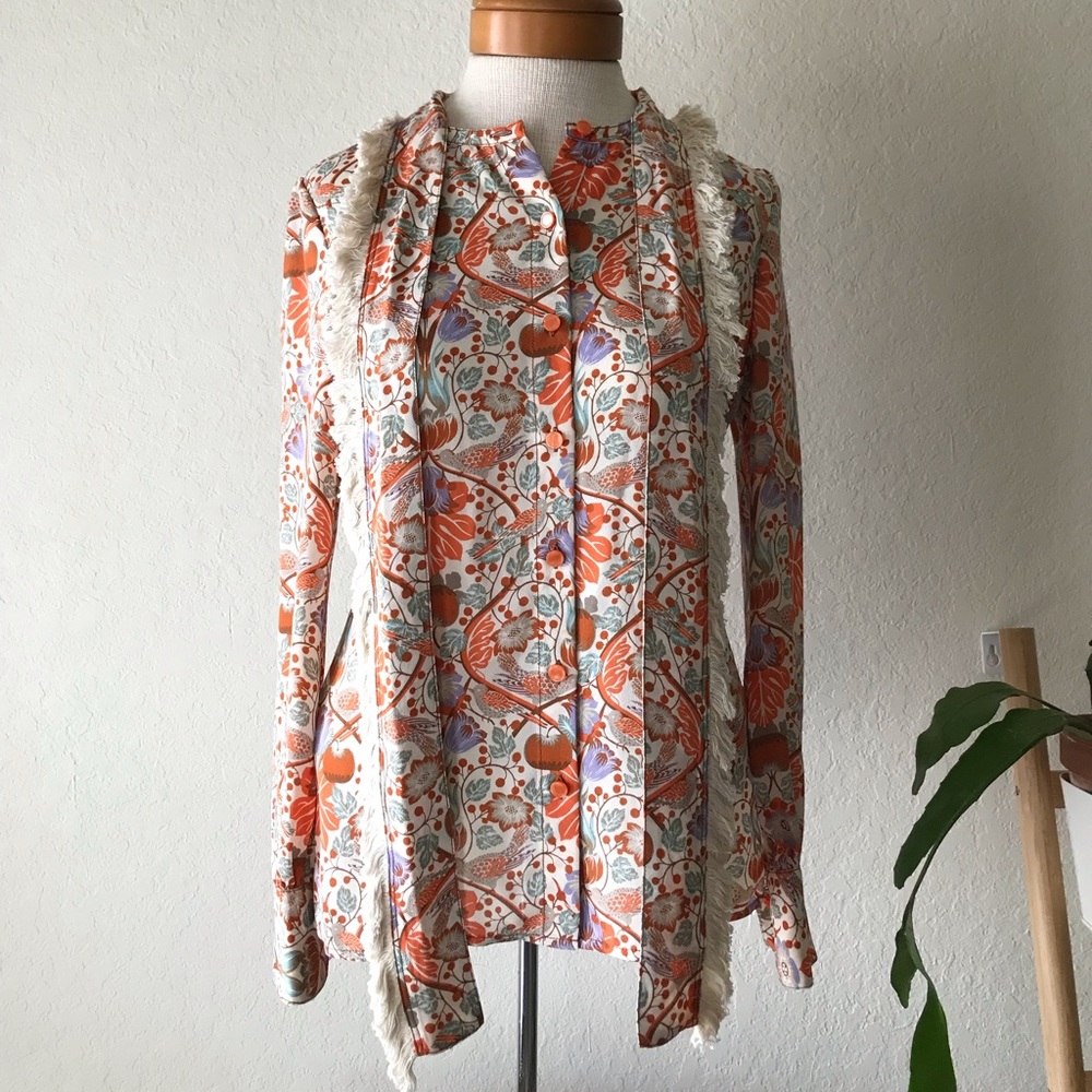 Tory Burch Silk Top w/ Removable Fringe Tie